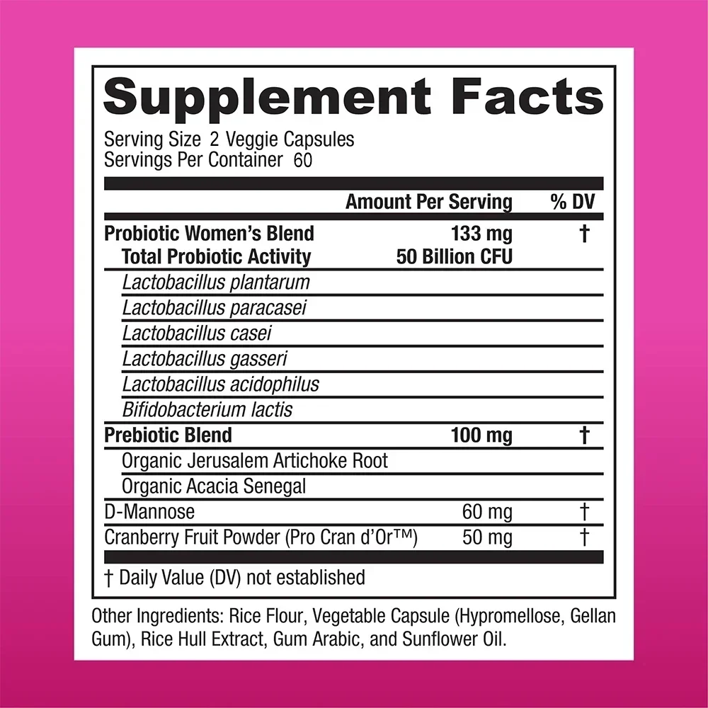 Women\'s Probiotic Supplement, Once Daily, 500 CFUs & Prebiotic Fiber, Supports Digestive, Immune, Vaginal & Urinary Health