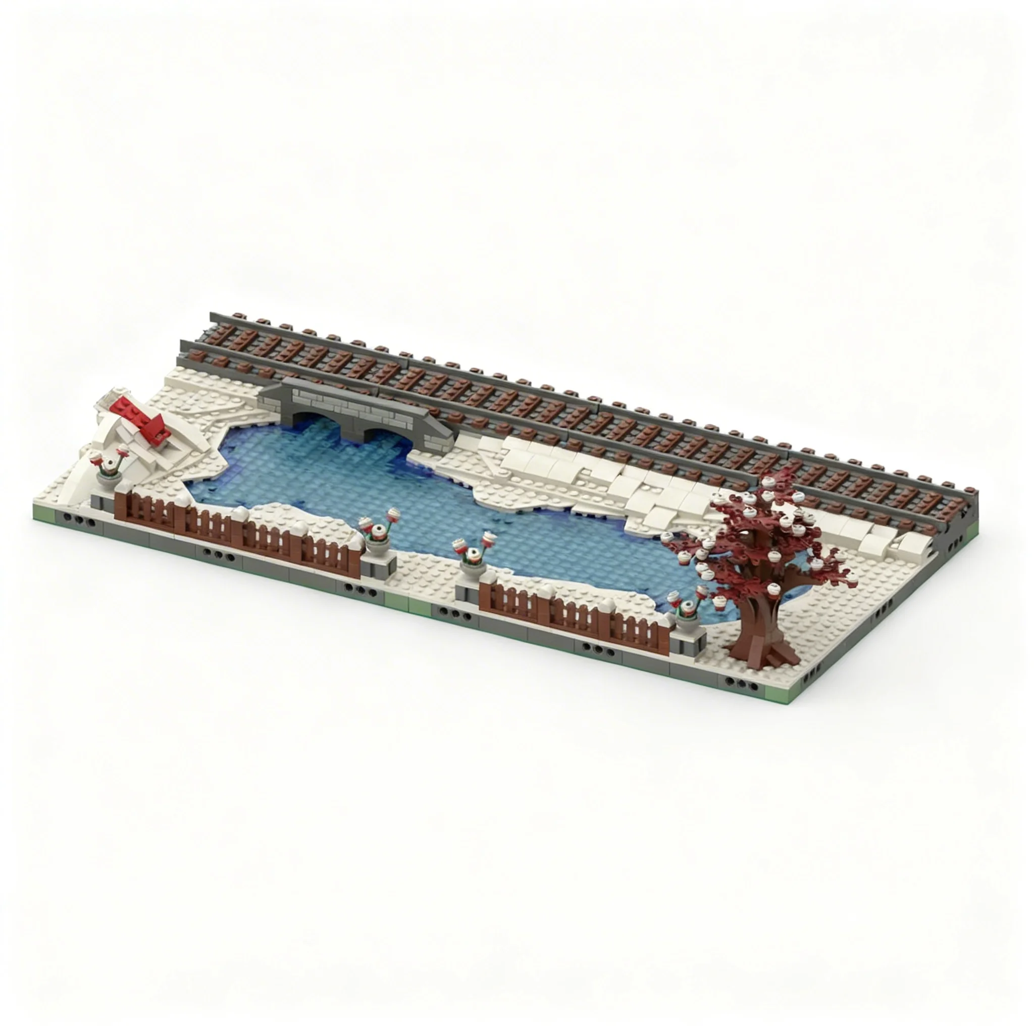 1478pcs MOC Frozen Winter Lake MILS Module Seasonal Christmas Model Building Blocks Advanced Build Pack Premium Craft Toy Gift