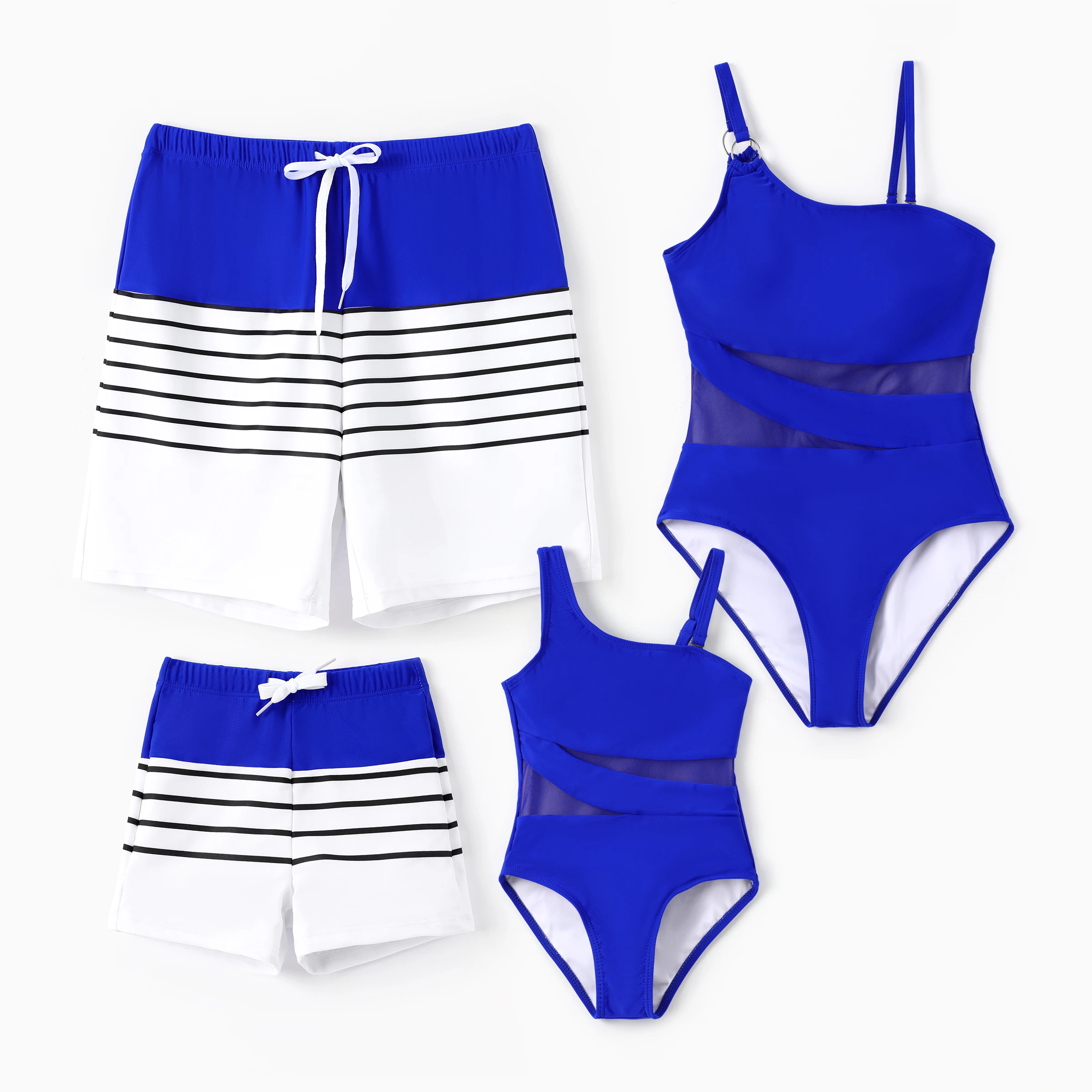 PatPat Family Matching Blue Drawstring Swim Trunks or Blue One-Piece Strappy Swimsuit