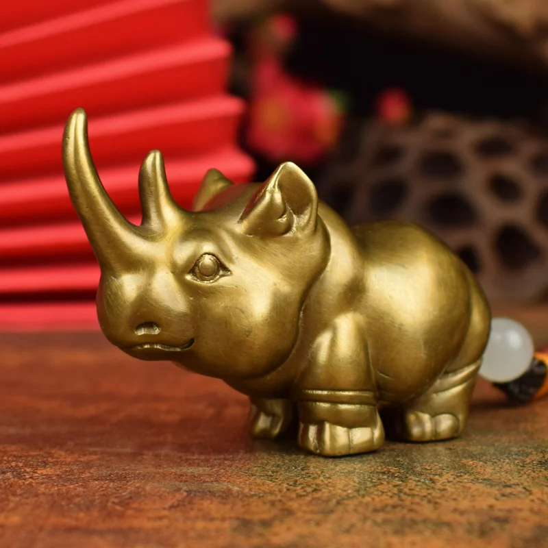 Solid Brass African Trio Animal Figurine Set Rhino Elephant Hippo Paperweight