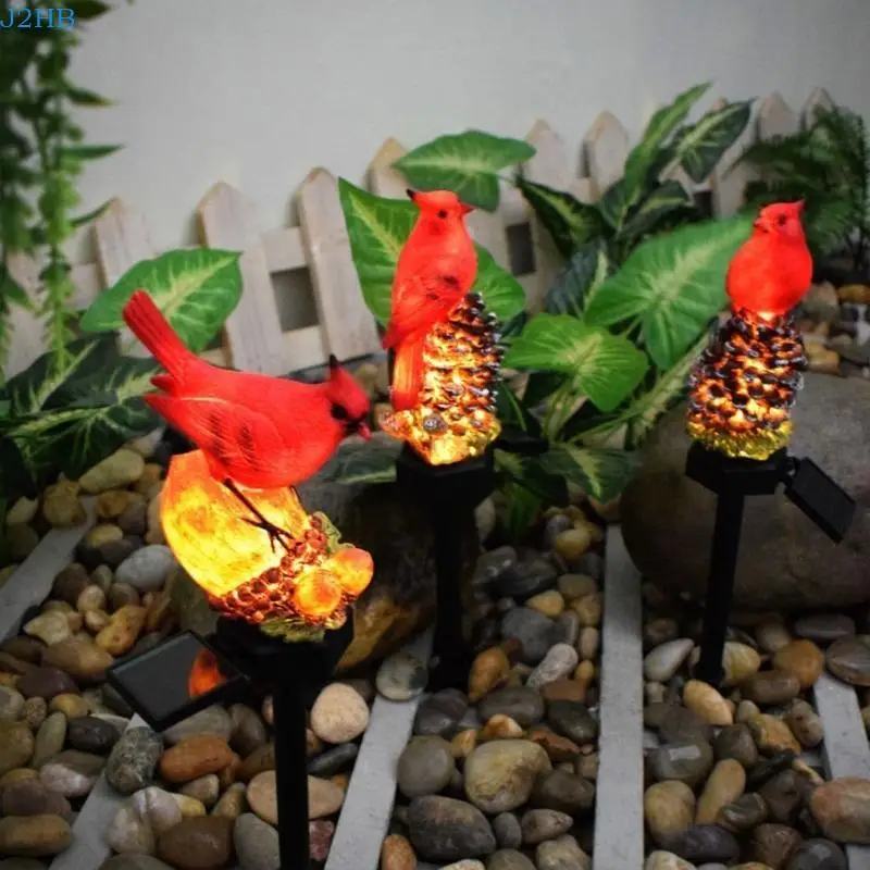 J2HB Landscape Light Unique Pinecone/Nut Red Bird Solar Garden Light for Outdoor