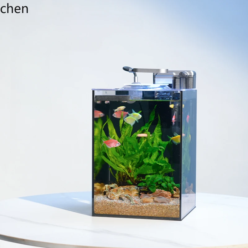 

HXL desktop ultra-white fish tank small landscaping full set of self-circulation water-free ecological aquatic tank