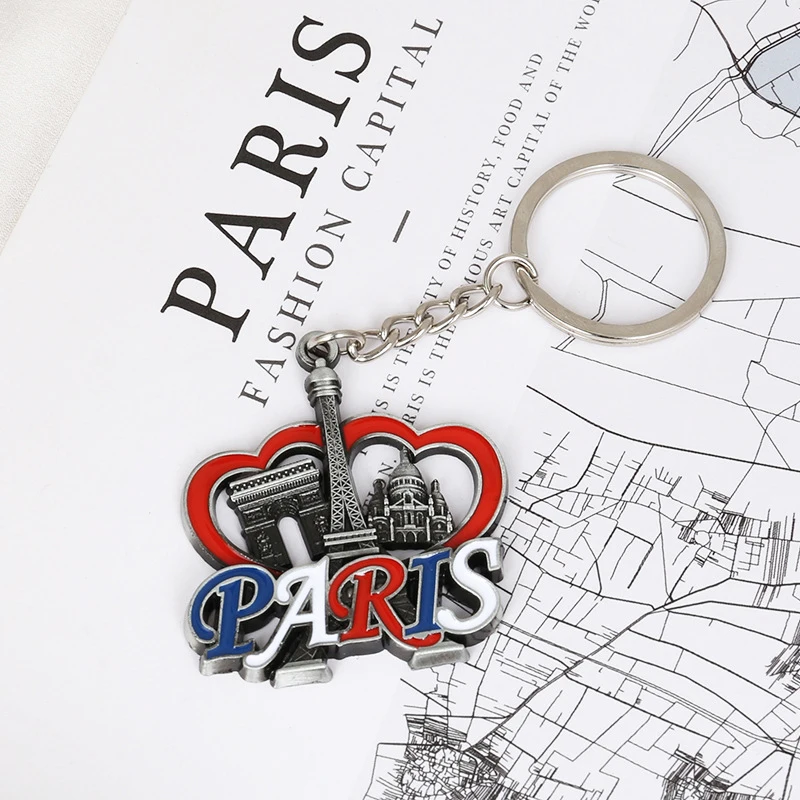 

France Paris Keychain Pendant Zinc Alloy Travel Commemorative Car Keychain Souvenirs French Paris Tour Keychain Bag Accessories