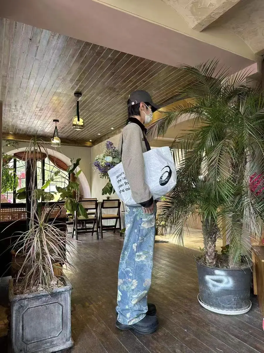 

Мужские джинсы с американским принтом в стиле ретро, дизайн Sensation, маленькие прямые широкие брюки, крутые длинные брюки Haome