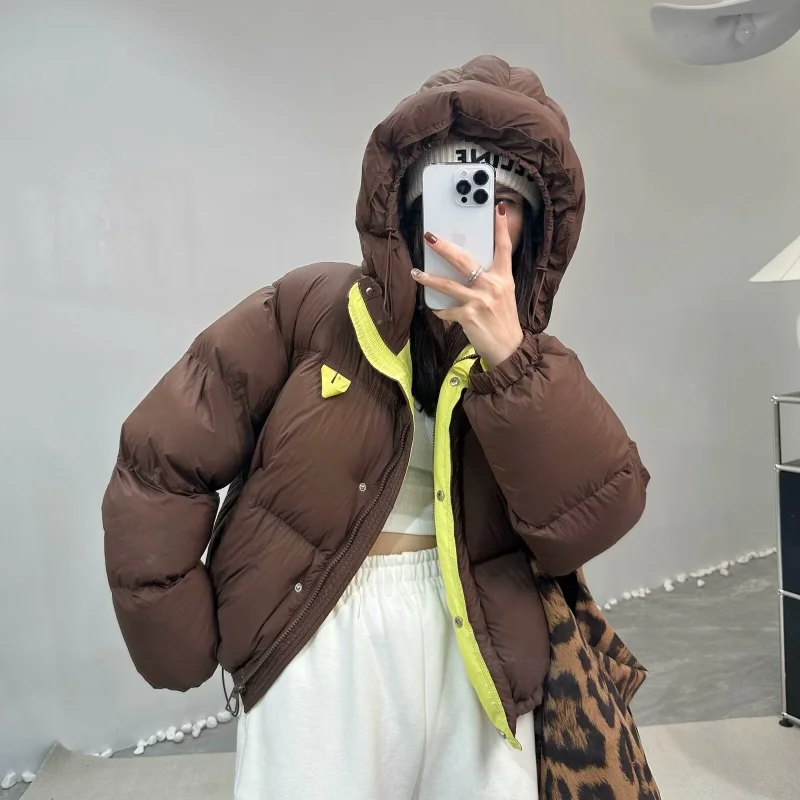 Down Jacket Female 2024 White Duck Down Thickened Hood Winter Clothes Korean Version of The Color Collision Winter Down Jacket