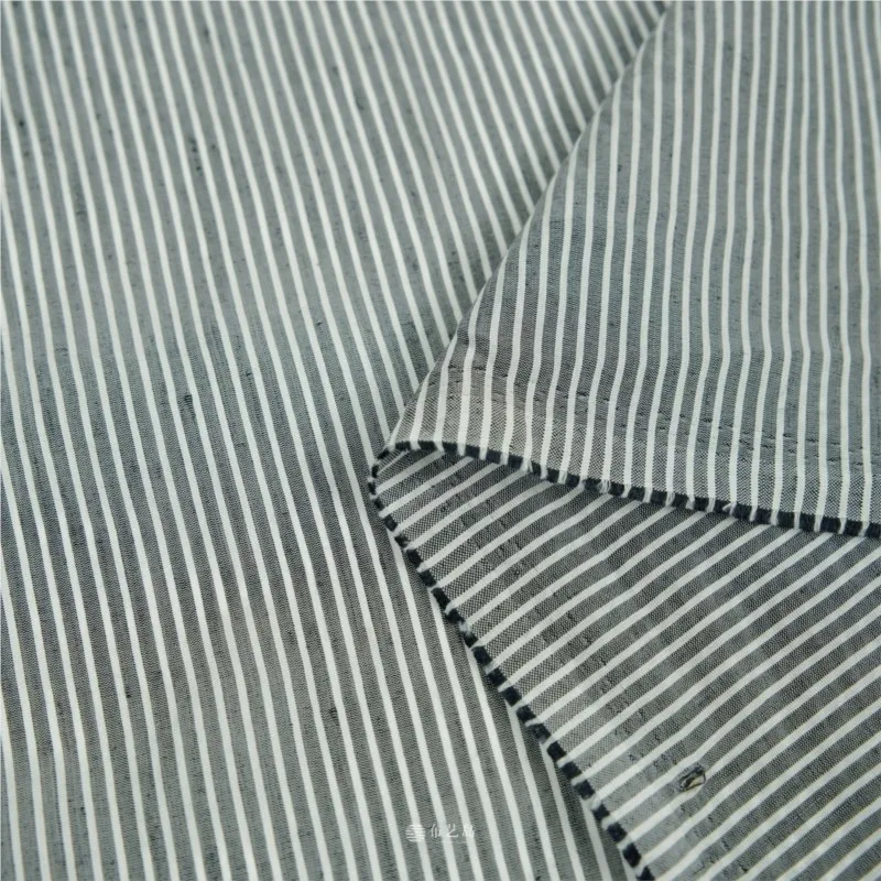 White fine-striped breathable cotton and linen fabric tablecloths dresses shirts trousers handcrafted