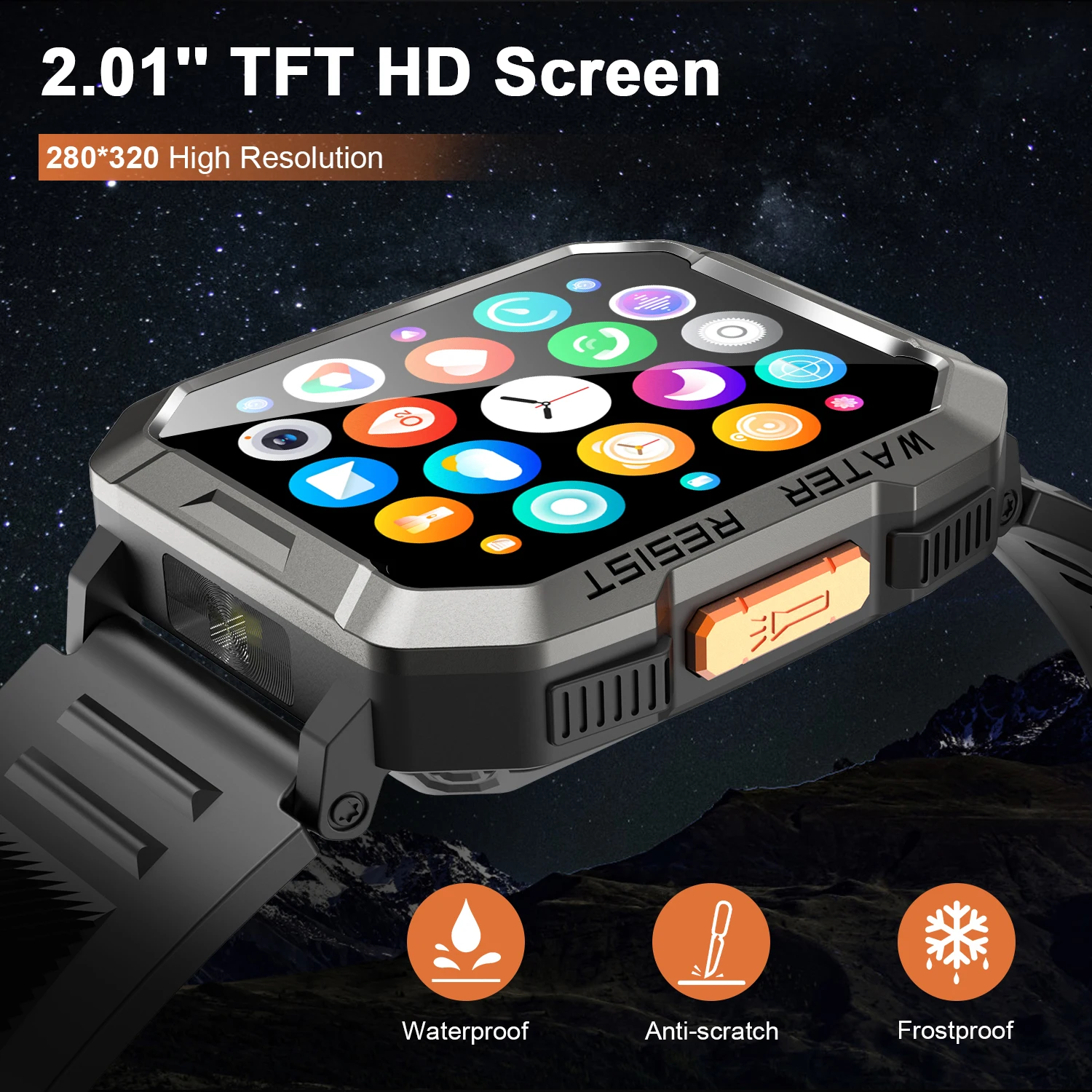 ساعة ذكية Blackview مقاومة للماء للاستخدام الخارجي مع ضوء الطوارئ وبطارية 900 مللي أمبير في الساعة وشاشة 2.01 بوصة عالية الدقة وساعات بلوتوث للرجال والنساء