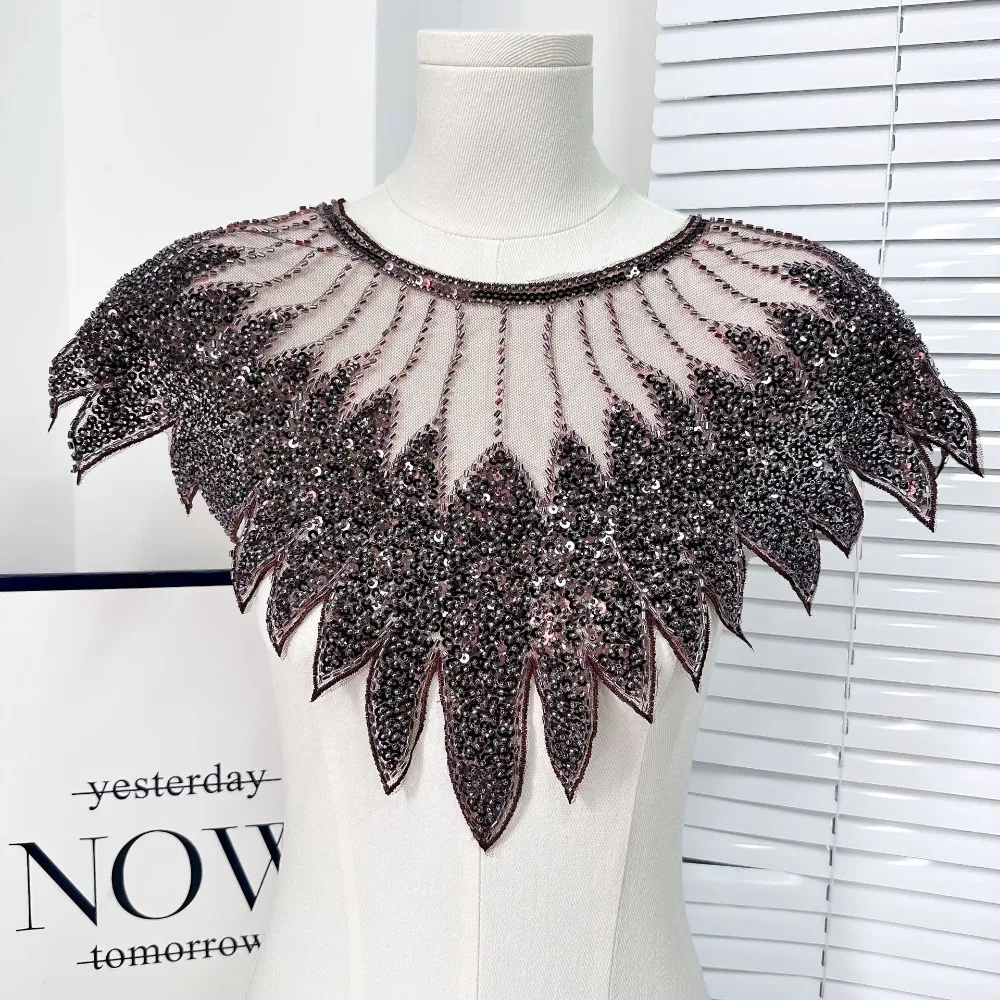 Embroidery Lace Frontal Rhinestone Applique Heavy Duty Removable Sequins Beaded Cloth Patch DIY Decoration Luxury Fabric Sticker