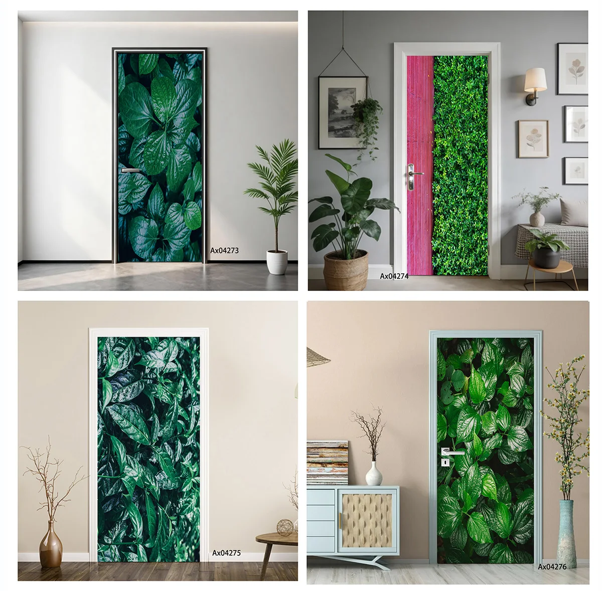 Large Glossy Tropical Green Leaf Door Sticker Wallpaper Vinyl Waterproof Wear-resistant Self-adhesive Poster Door Stickers
