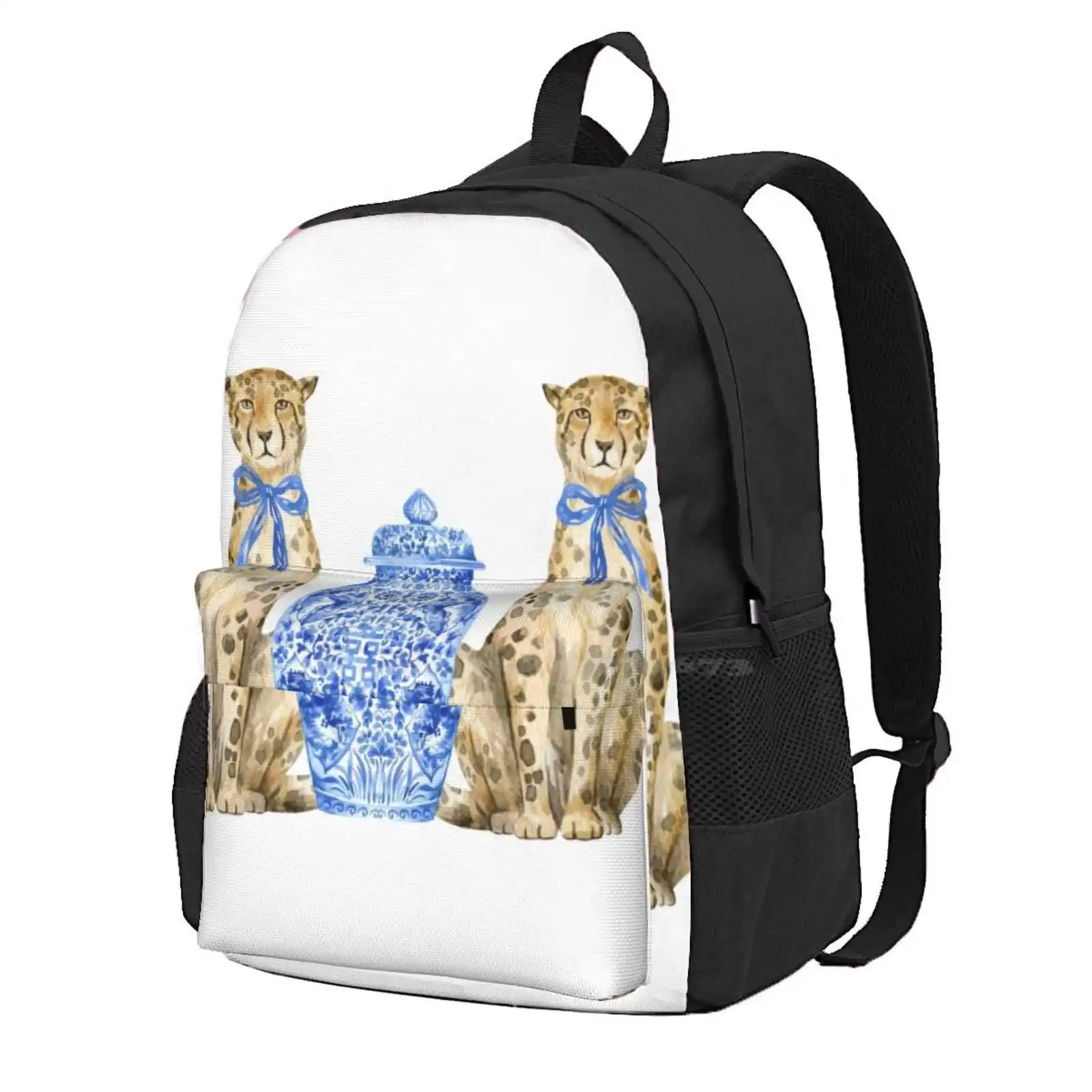 

Stately Leopard Chinoiserie Hot Sale Schoolbag Backpack Fashion Bags Chinoiserie Double Happiness Leopard Ginger Jar Blue And