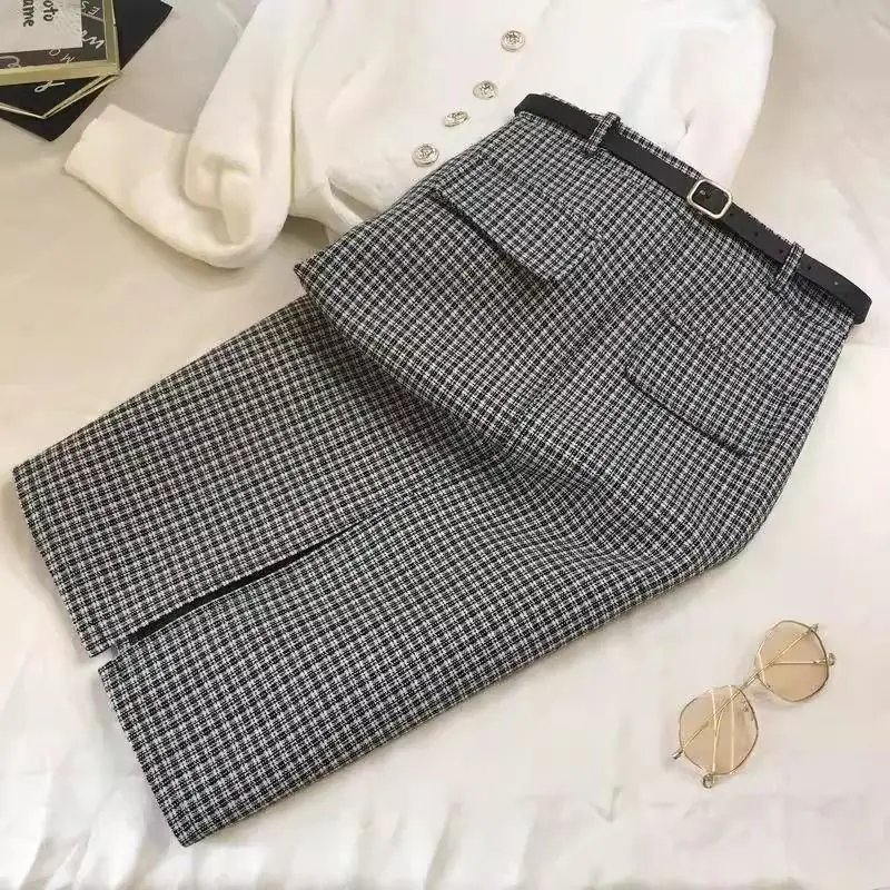 Korean Fashion Autumn Winter New Woolen Women Houndsto Zipper Split Simplicity Chic High Waist Midi Slim A-line Hip Wrap Skirt