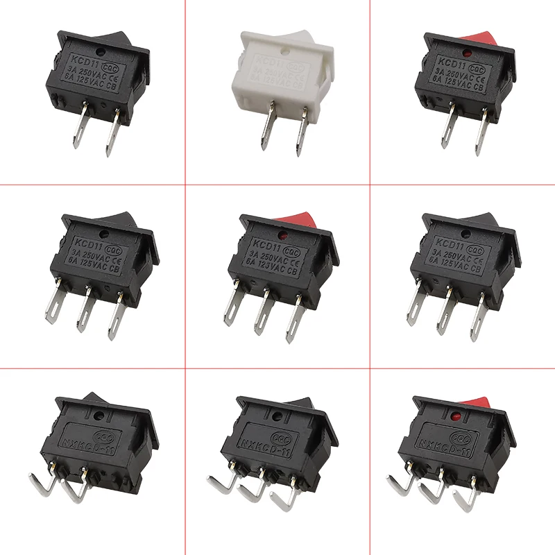 KCD11 Mini 10x15mm Rocker Switch 2/3 Pin 3A 250V AC Snap-in ON/OFF Push Button Switch Boat Rocker Power Switches Black Red White