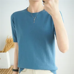 100% cotton short sleeve 2023 summer new women's round neck pullover loose solid color top casual fashion women's T-shirt
