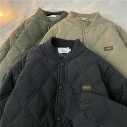 Men's Diamond Plaid Jinjiang Cotton-Padded Coat, Autumn and Winter Jacket, Japan Fashion, Baseball Uniform, Boys, Winter