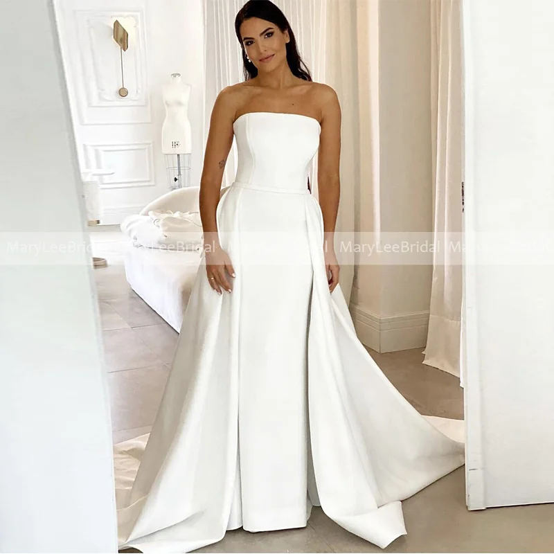 Modern Strapless Mermaid Wedding Dress with Detachable Skirt Plain Satin Made to Measure Country Bridal Gown Vestido De Novia