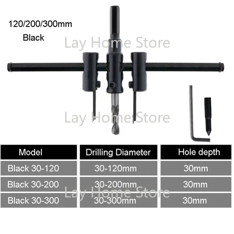 Imagem -02 - Metal Broca Cortador Kit Madeira Circle Hole Saw Lâmina de Liga Preta Ferramenta Faça Você Mesmo 30 Mm120 mm 30 Mm200 mm 30 Mm300 mm Ajustável