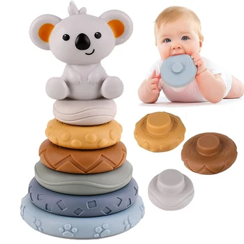 Baby Montessori Sensory Intellectual Development Set, Entwicklung der Feinmotorik, Koala Stacking Tower Lernspielzeug