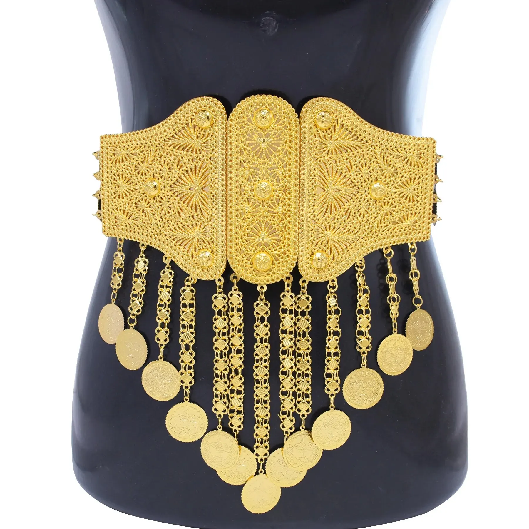 New Golden Long Chains Coin Tassel Belly Dance Belt Traditional Bohemian Indian Turkey Arab Kurdish Ethnic Waist Body Jewelry