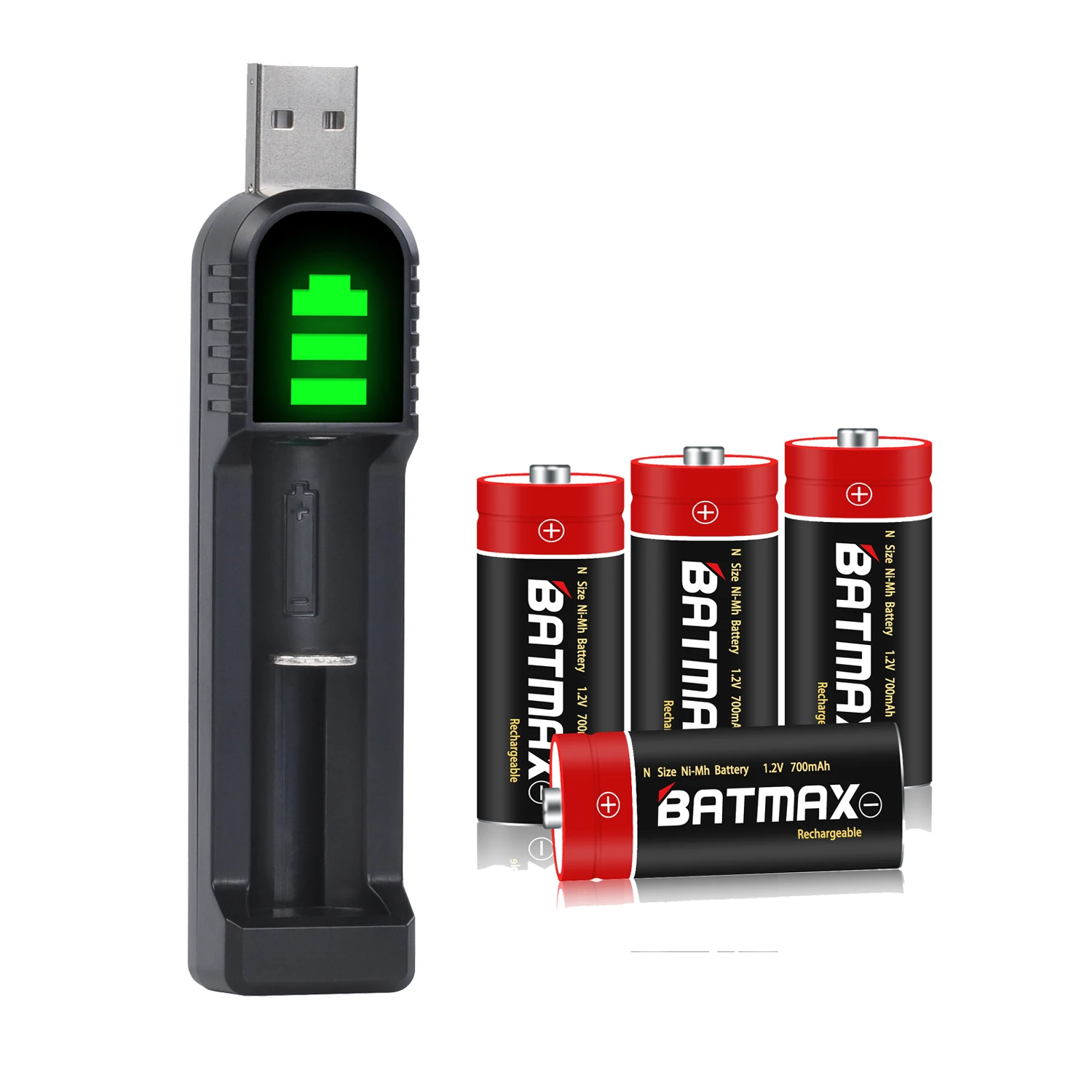 Batmax N Size LR1 Rechargeable battery Ni-Mh 1.2V 700mAh +LED USB Charger for toys,clock,flashlight,car alarm fob,bicycle light