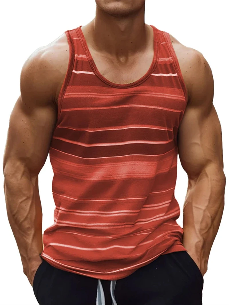 

Stripe Colours 3d Printed Tank Top For Men Summer Classic Gym Fitness T-Shirt Street Sports Running Sleeveless Tees Tops Vest