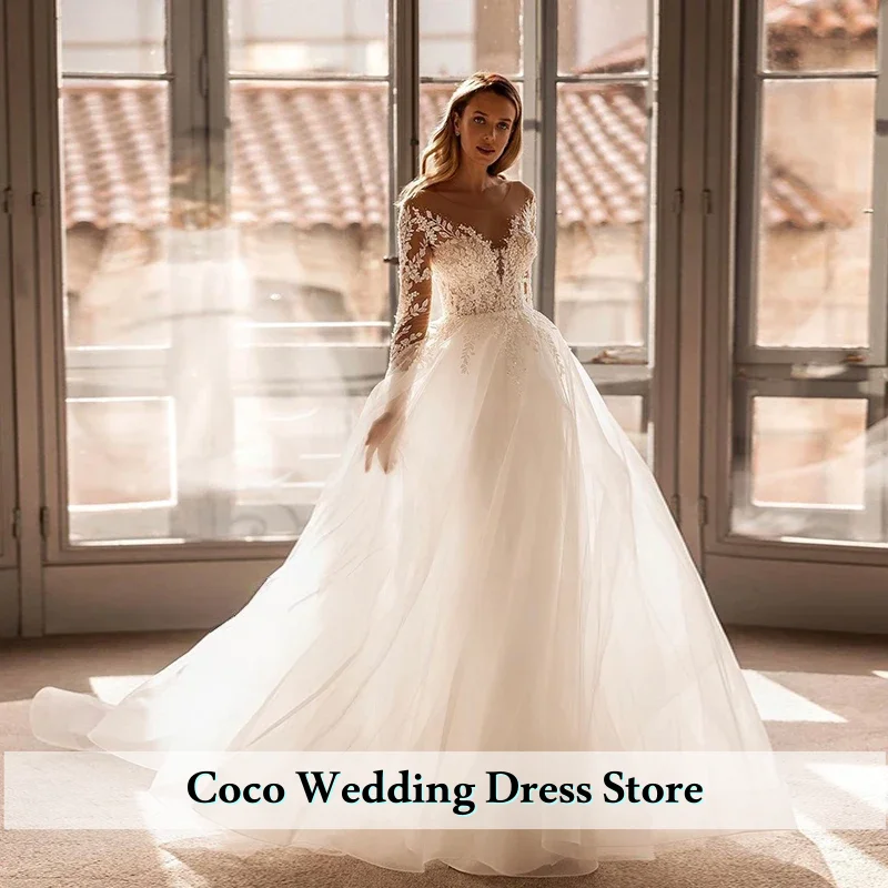 Maßgeschneiderte elegante A-Linie Langarm Brautkleid Applikationen Schatz Vintage Braut Kleid Prinzessin Plus Größe Vestido de Noiva