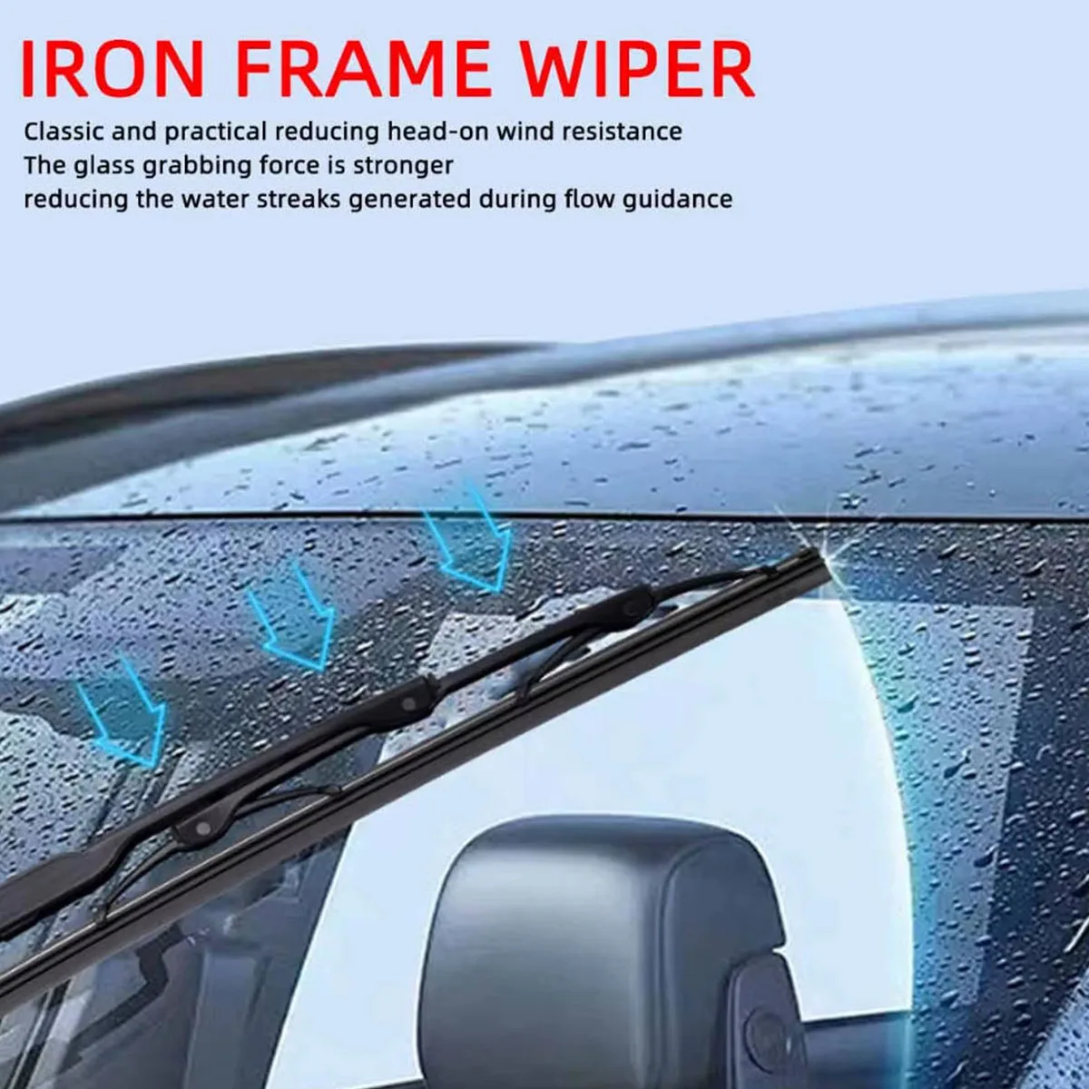 Lanke Car Front Wiper Blade 9mm J Hook Iron Frame Universal Windshield Cleaner Replacement Durable Auto Parts For Rainy Weather