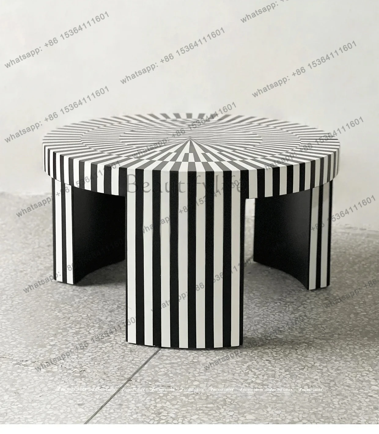 Modern and Simple Design Black and White Kaleidoscope Tea Table Combination Set Home