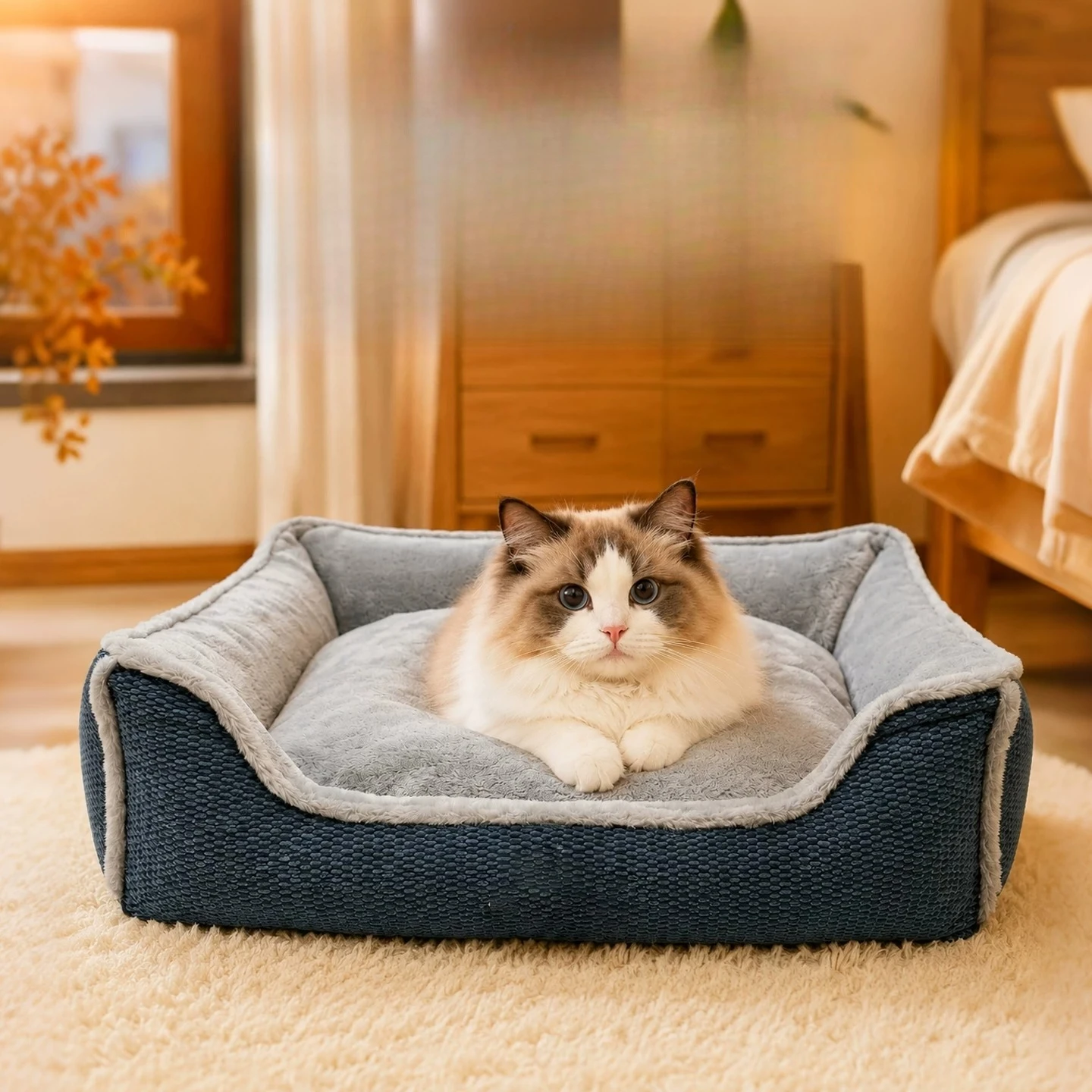For Winter Thickened Cat Bed with Washable Cover, Non-Collapsing Pet Sofa, All-Season Dog & Cat Sleeping Nest