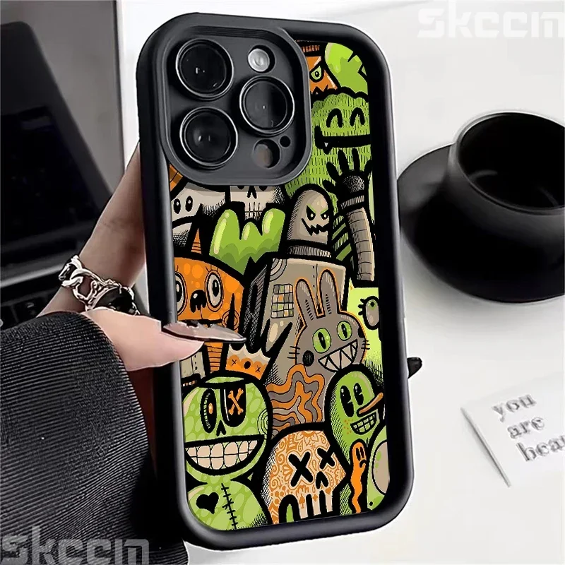 Cartoon Graffiti Phone Case For iPhone 16 15 14 13 12 11 Pro Max XS X XR 7 8 Plus 16 Silicone Shockproof Bumper Soft Cover