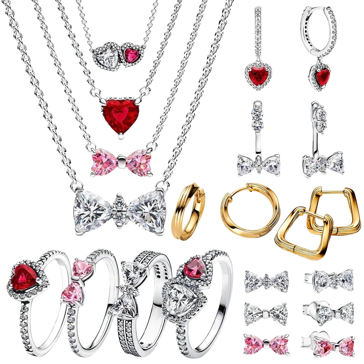 

Новое серебряное кольцо 925, красочный циркон, блестящий галстук-бабочка, комплект в виде сердца, кольцо, серьги, ожерелье, оригинальные женские ювелирные изделия своими руками, подарок