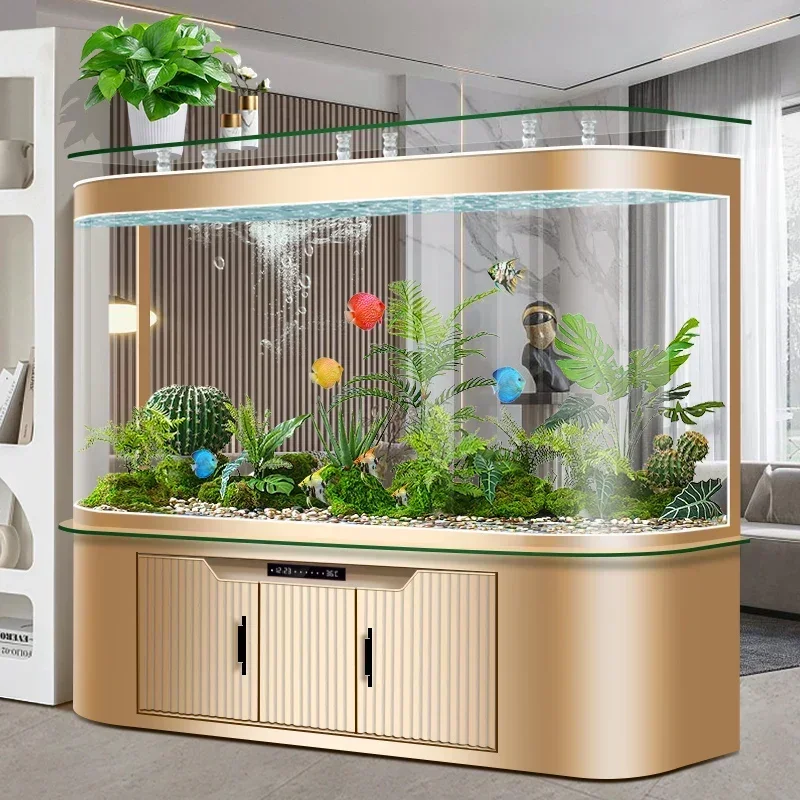 New Bottom Filter Change Water Large Floor Aquarium  Hot Bending Integrated Molding Fish Tank Living Room