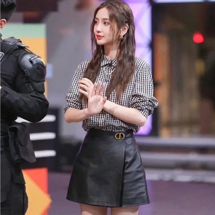 

Кожаные брюки с высокой талией, женские повседневные утягивающие брюки трапециевидной формы из натуральной кожи, осень-зима, новые широкие брюки, универсальные домашние брюки...