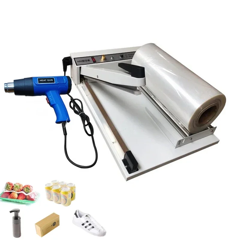 220V/ 110V Sealing Cutting Shrinking Machine POF Film Plastic Bags Sealer Packing Tool With A Heat Gun And A Roll Of POF Film