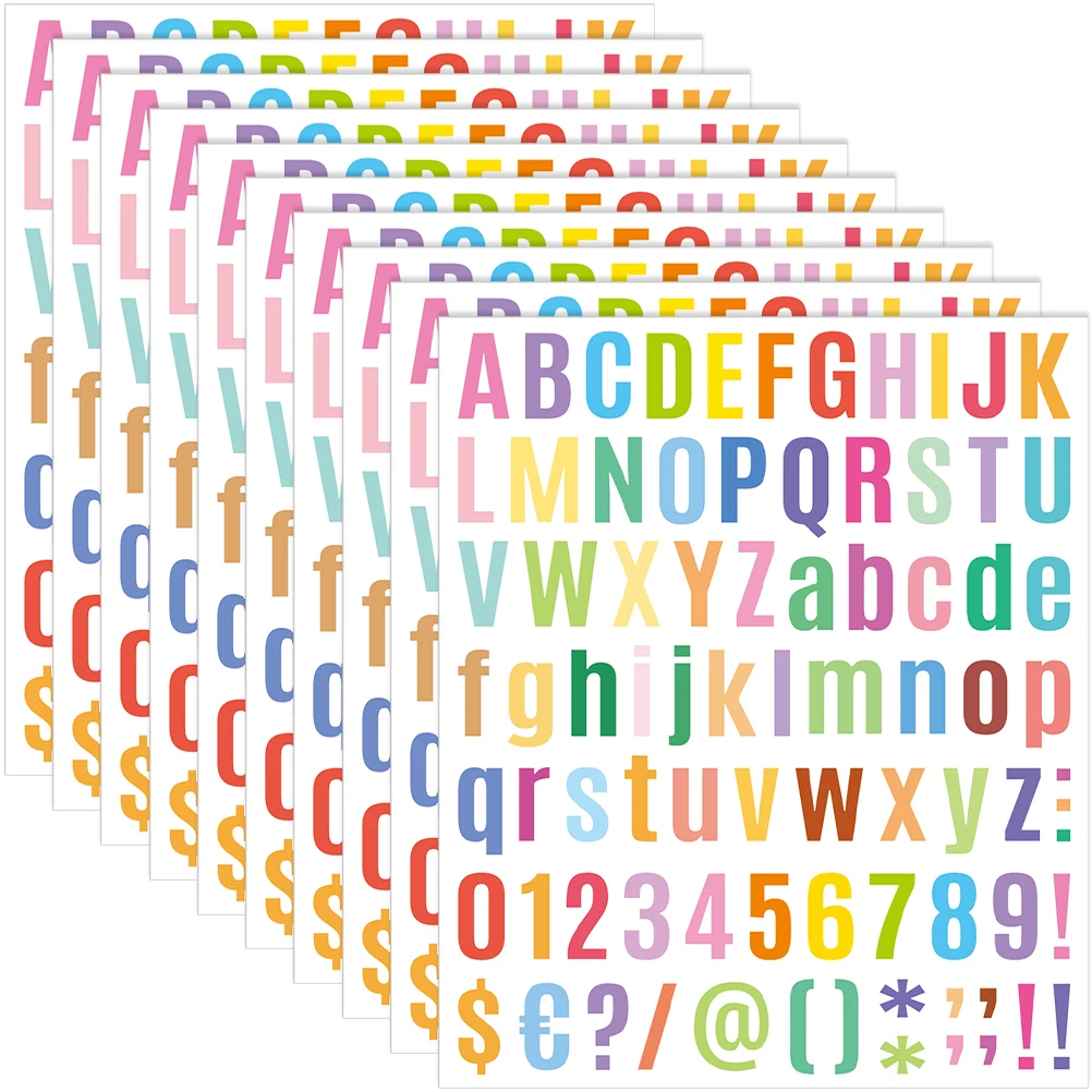 10 Sheets Colorful Number Letter Stickers Waterproof DIY Scrapbooking Vinyl Labels for Phone Case Handmade Projects