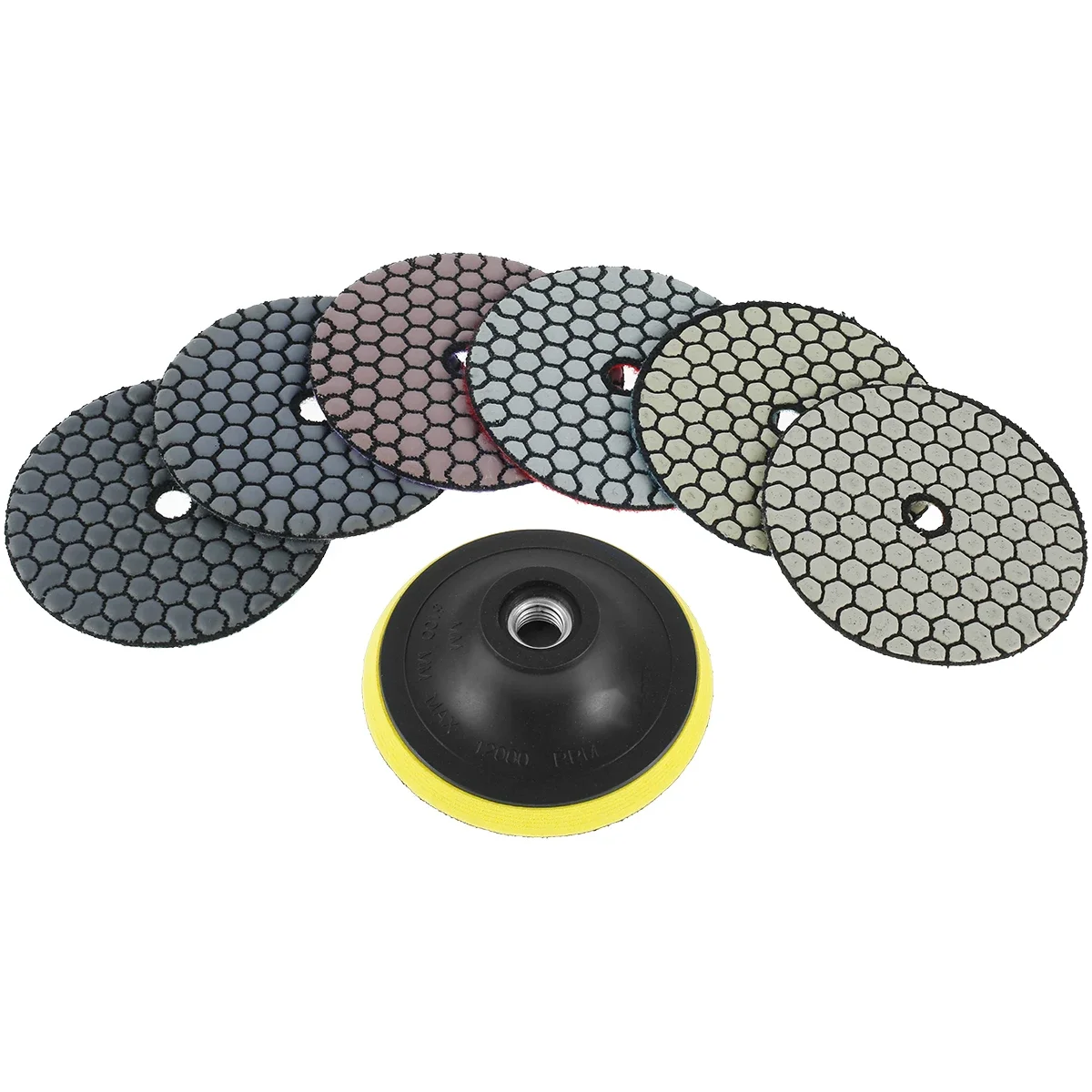 7pcs 4 Inch/100mm Diamond Polishing Pads Dry Polishing Kit 30-3000 Grit Diamond Grinding Pads with M14 Backer Pad Polishing