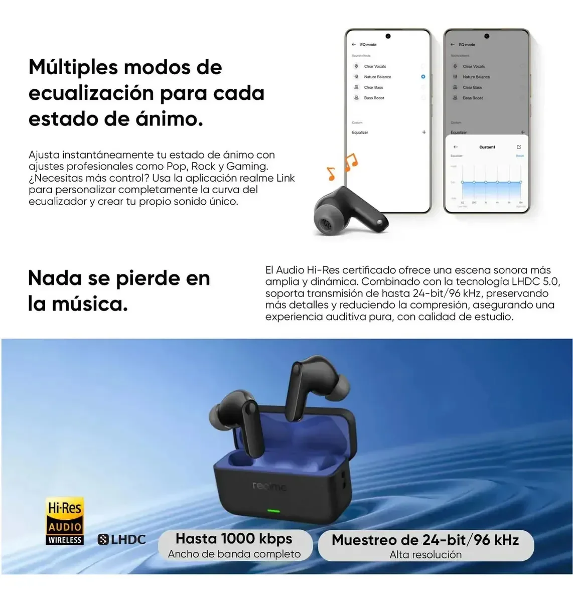 Auriculares – realme Buds T500 Pro, Cancelación Activa de Ruido de 50dB, 6 Micrófonos con IA, Bluetooth 6.1 Multipunto, Traductor IA 30+ Idiomas, Batería 56h, IP55 7