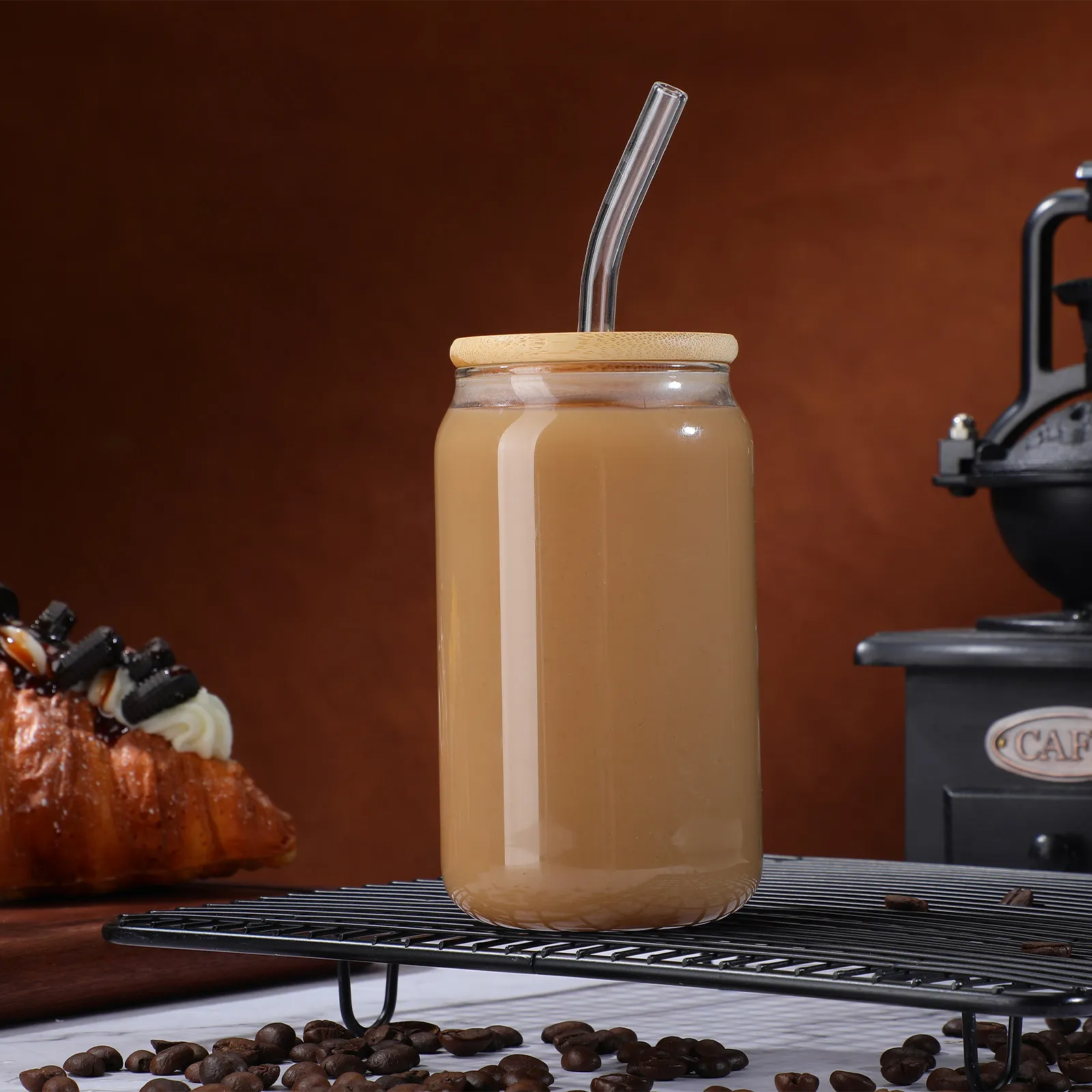 

2Pcs Glass Cup Bamboo Cover Multipurpose Drinkware Heat Resistant Straw Mug Milk Juice Cocktail Water Container Transparent Cups