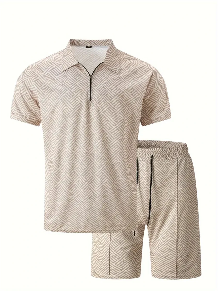 Europa und die Vereinigten Staaten Männer Sommer Freizeit Urlaub Revers Kurzarm, Kordel zug Shorts Set