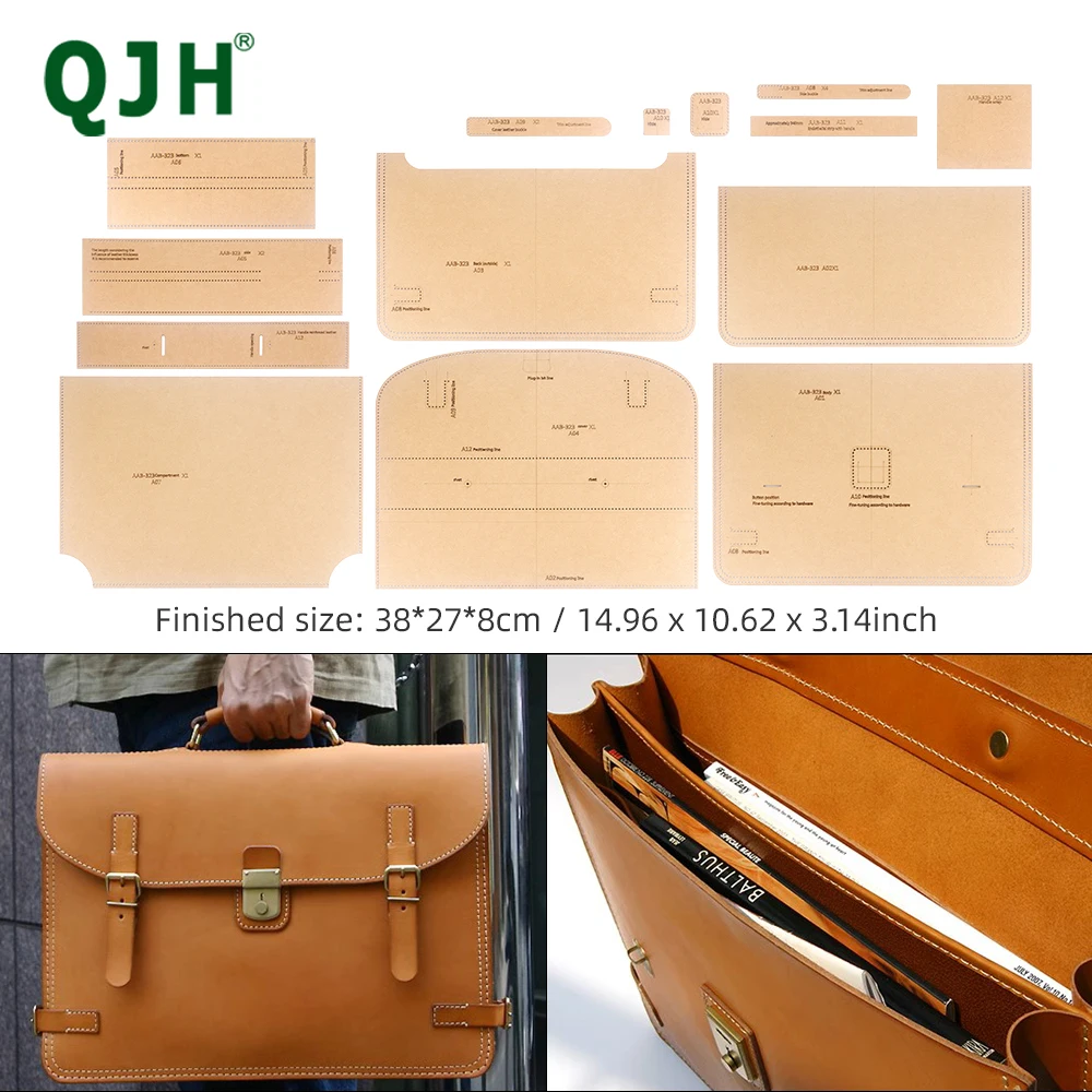 QJH 1SET DIY Handmade Leather Goods Pattern Laser Cutting Leather Kraft Paper Template For Men's handbag Briefcase Bag Template