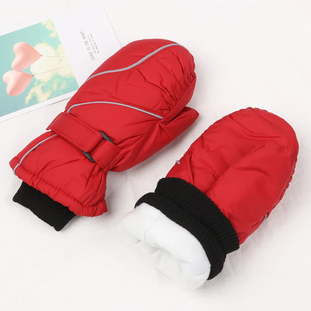 Children Ski Gloves Winter Thicken Warm Boys Girls Full Finger Mittens Non-slip Adjustable Windproof Waterproof For 5-9Y Kids