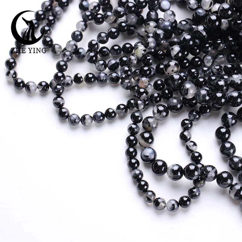 Zhe Ying Cheap Black Tourmaline Beads Round Loose Natural Stone Beads For Jewelry Making DIY Bracelet Necklace Earring