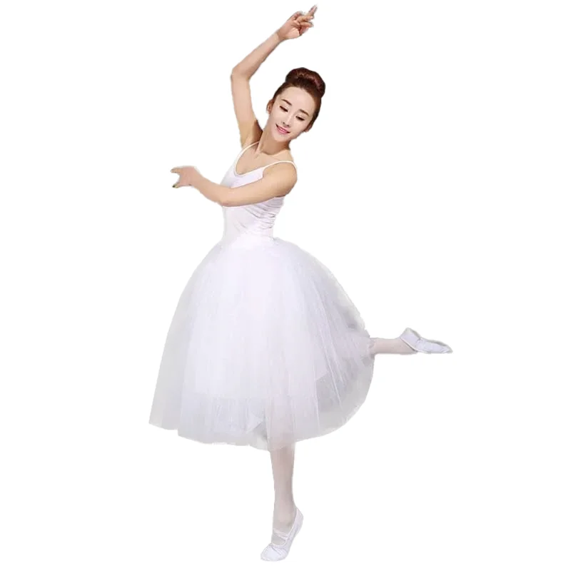 Adult Romantic Ballet Tutu Rehearsal Practice Skirt Swan Costume for Women Long Tulle Dress White pink black color Ballet Wear