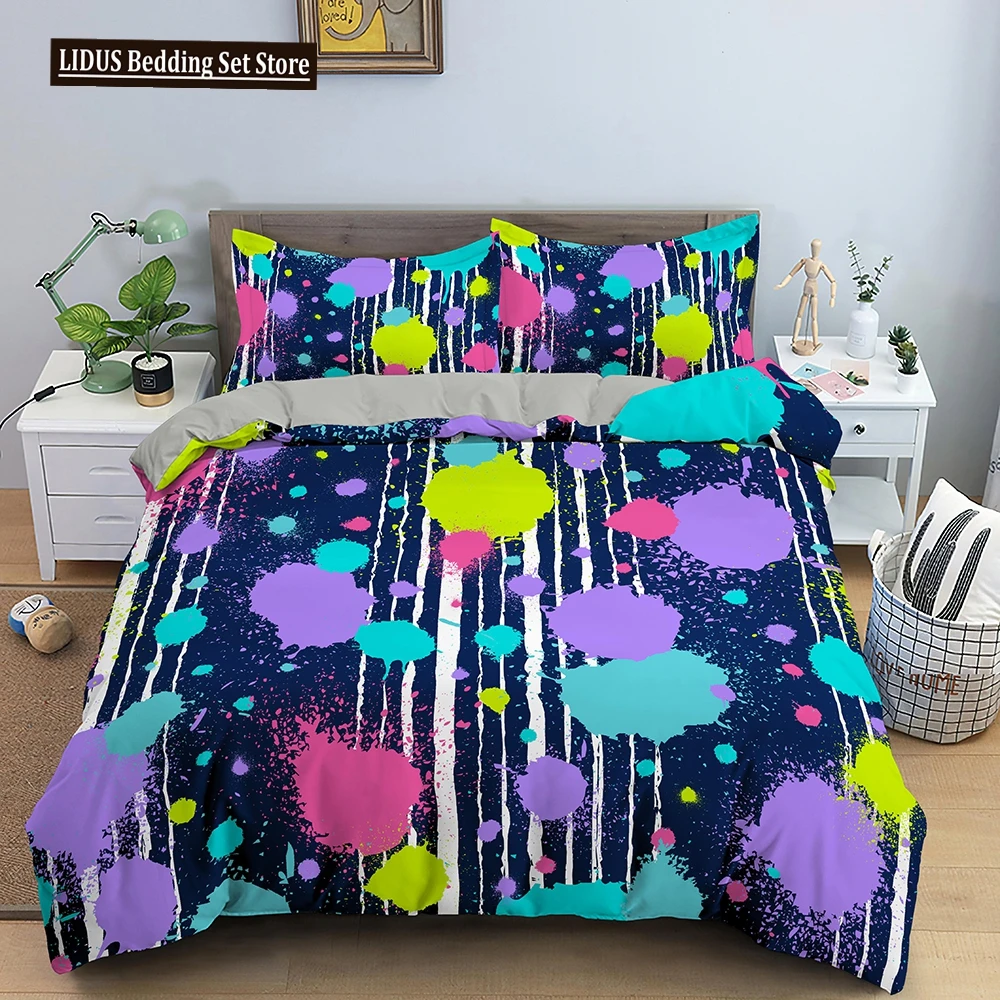 

Art Pattern Bedding Set Watercolour Design Colourful Comforter Cover With Pillowcase King Queen Size For Kids Teens Bedding Set