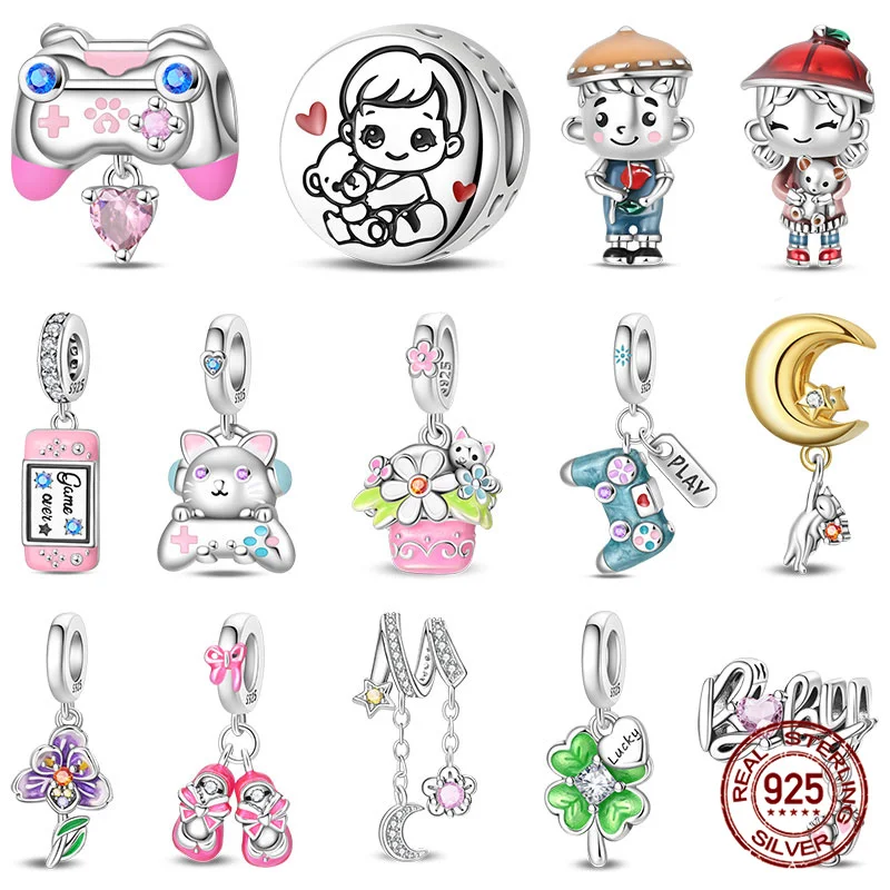 100% 925 Sterling Silver Little Boy And Girl Beads Red Princess Shoes Charms Fit Original Bracelet DIY Jewelry Making Women Gift