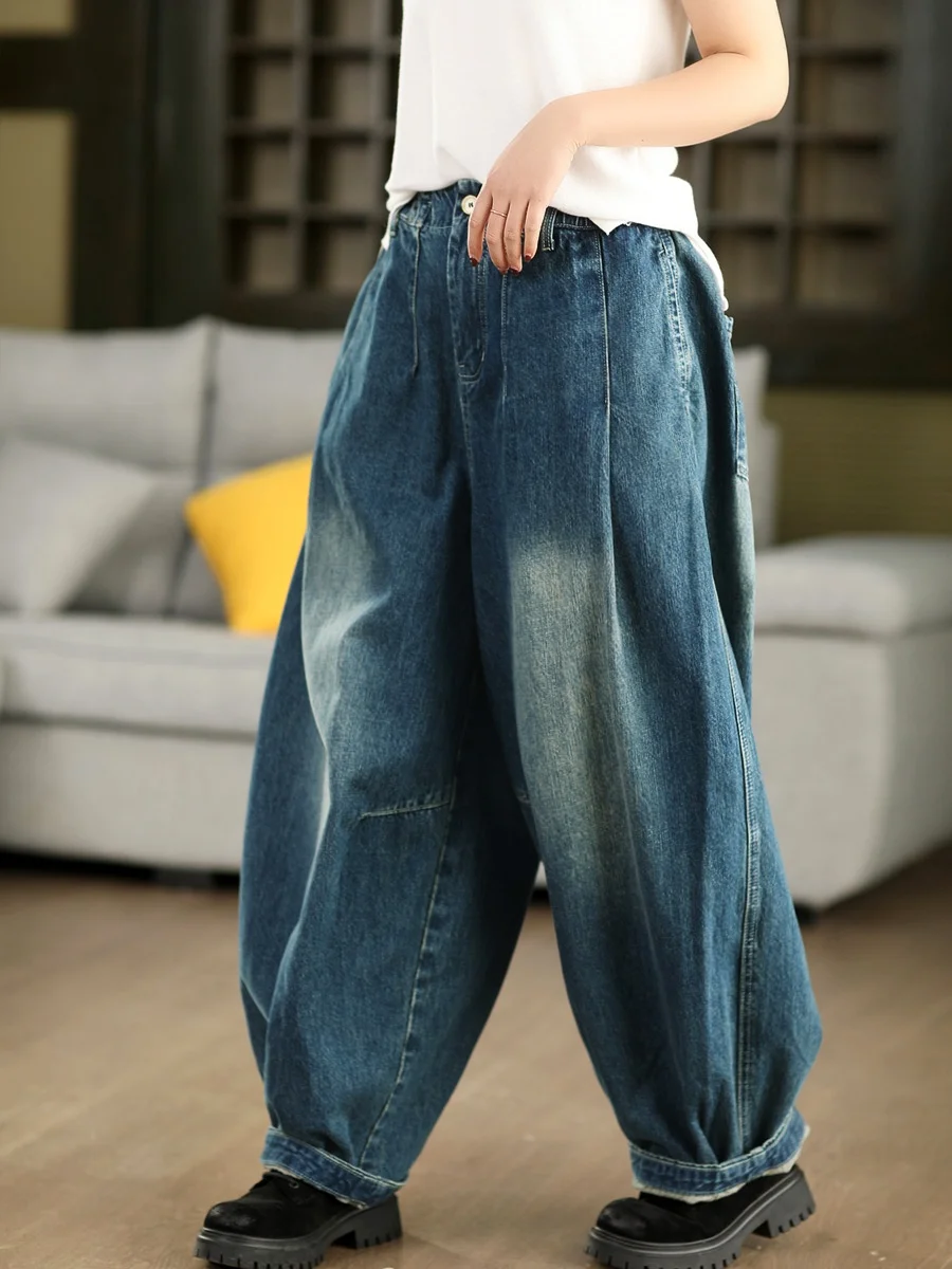 

Heavyweight Cotton Denim High Waist Loose Casual Pants Women's Vintage Slim Fit Harem Trousers Spring Purple epherd High-En...