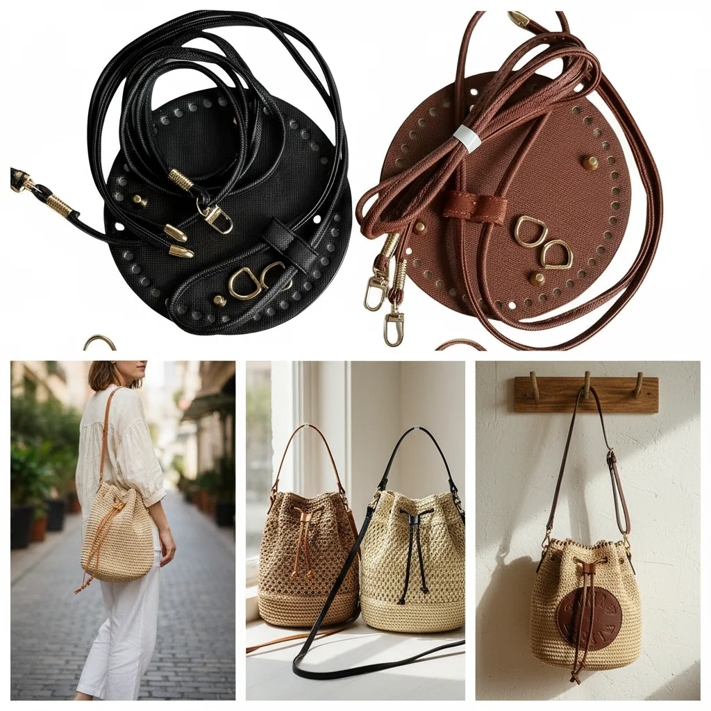 

3Pcs DIY Crochet Dumpling Bag Accessory Set Adjustable Shoulder Strap Zipper Durable Faux Leather Base