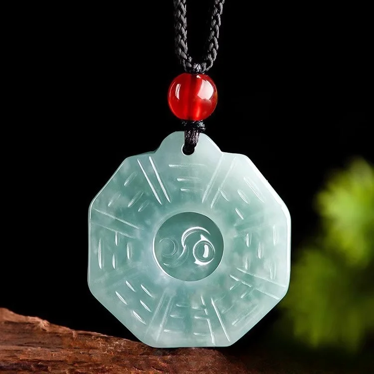 Natural Jadeite Tai Chi Jiugong Gossip Amulet Ice Jade Pendant Same for Men and Women