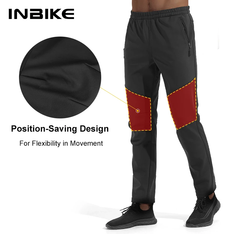 INBIKE Winter Men\'s MTB Cycling Pants Thermal Leggings Trouser Bike Clothing Fleece Lined Windproof Outdoor Sports Running Pants