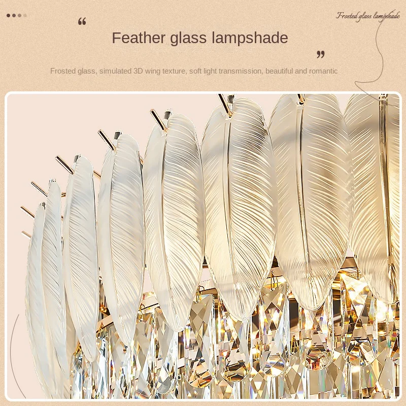 Crystal chandelier, living room light, dining room light, bedroom master bedroom room light, creative feather warm lighting