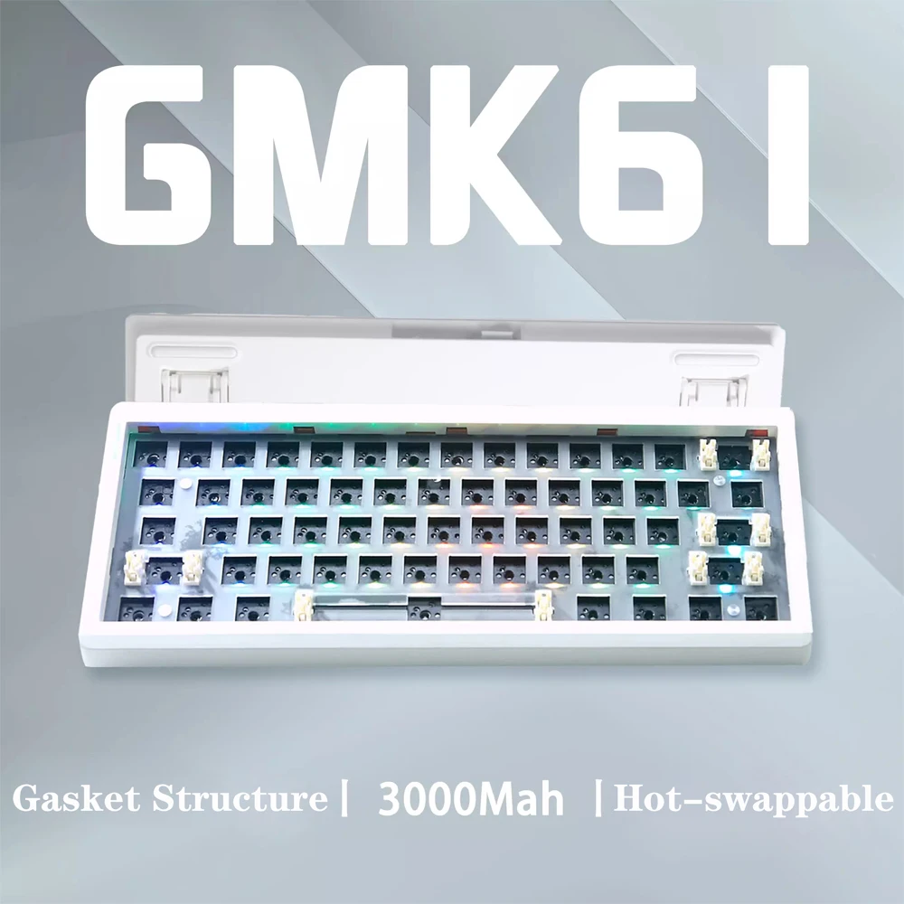 

3-Mode GMK61 Mechanical Keyboard Kit, Customized Hot Swap Gaming Keyboard With Display Screen RGB Backlit Gasket Structure